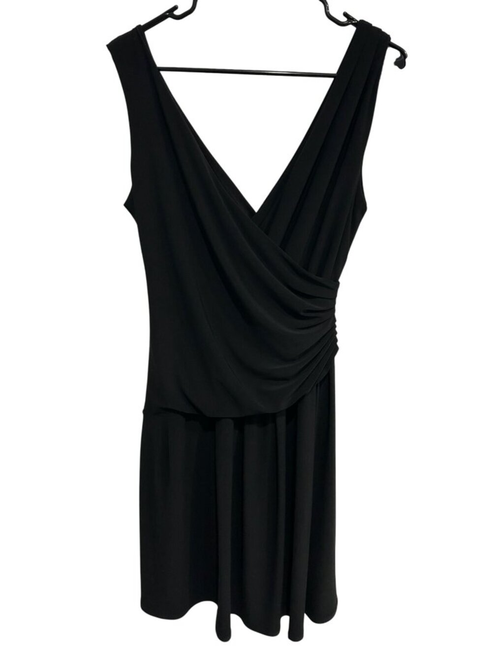 Essentials By A.B.S 8 Black Sleeveless Crossover Draped Mini Dress Clean Girl